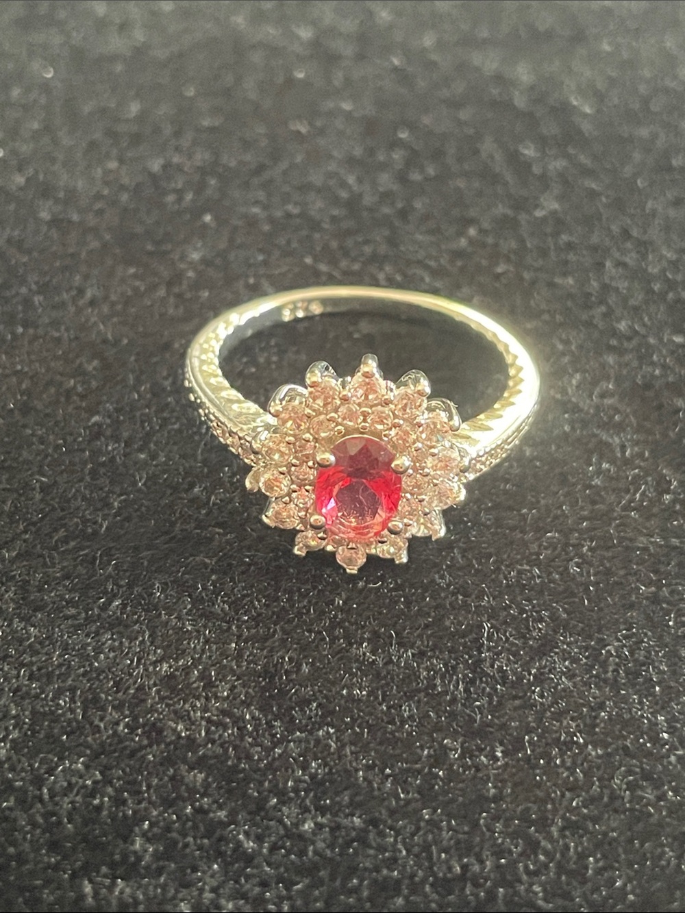 925 Sterling silver Halo Ring with Pink Center Gemstone size 8.5
